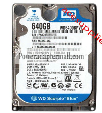 Laptop for 2.5"640GB Western Digital WD6400BPVT Hard Drive - Click Image to Close